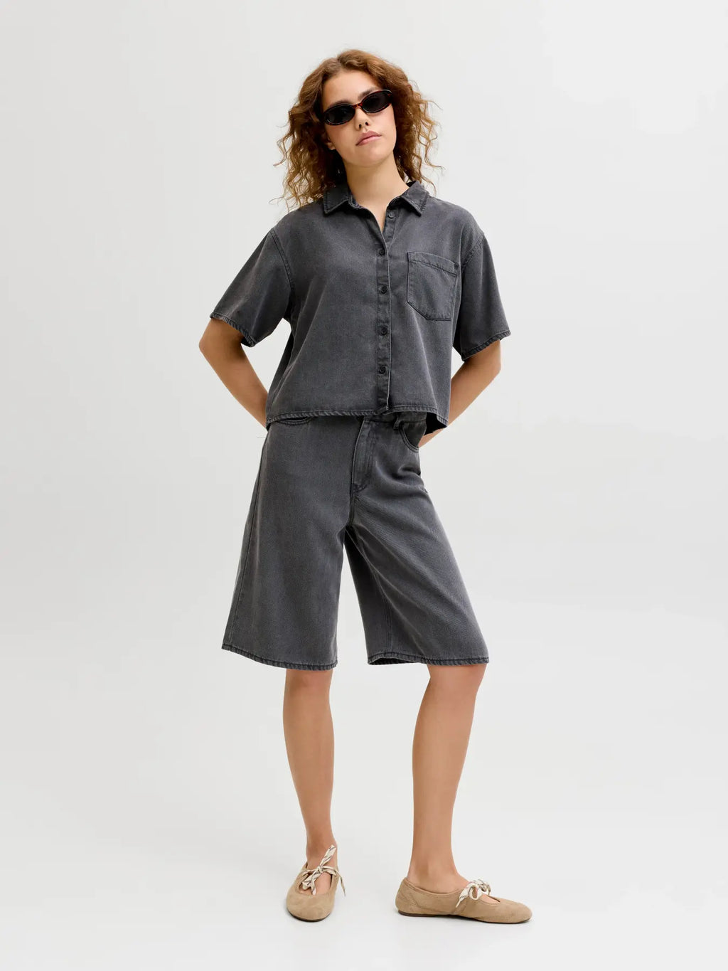 Camisa Corta Denim Gris