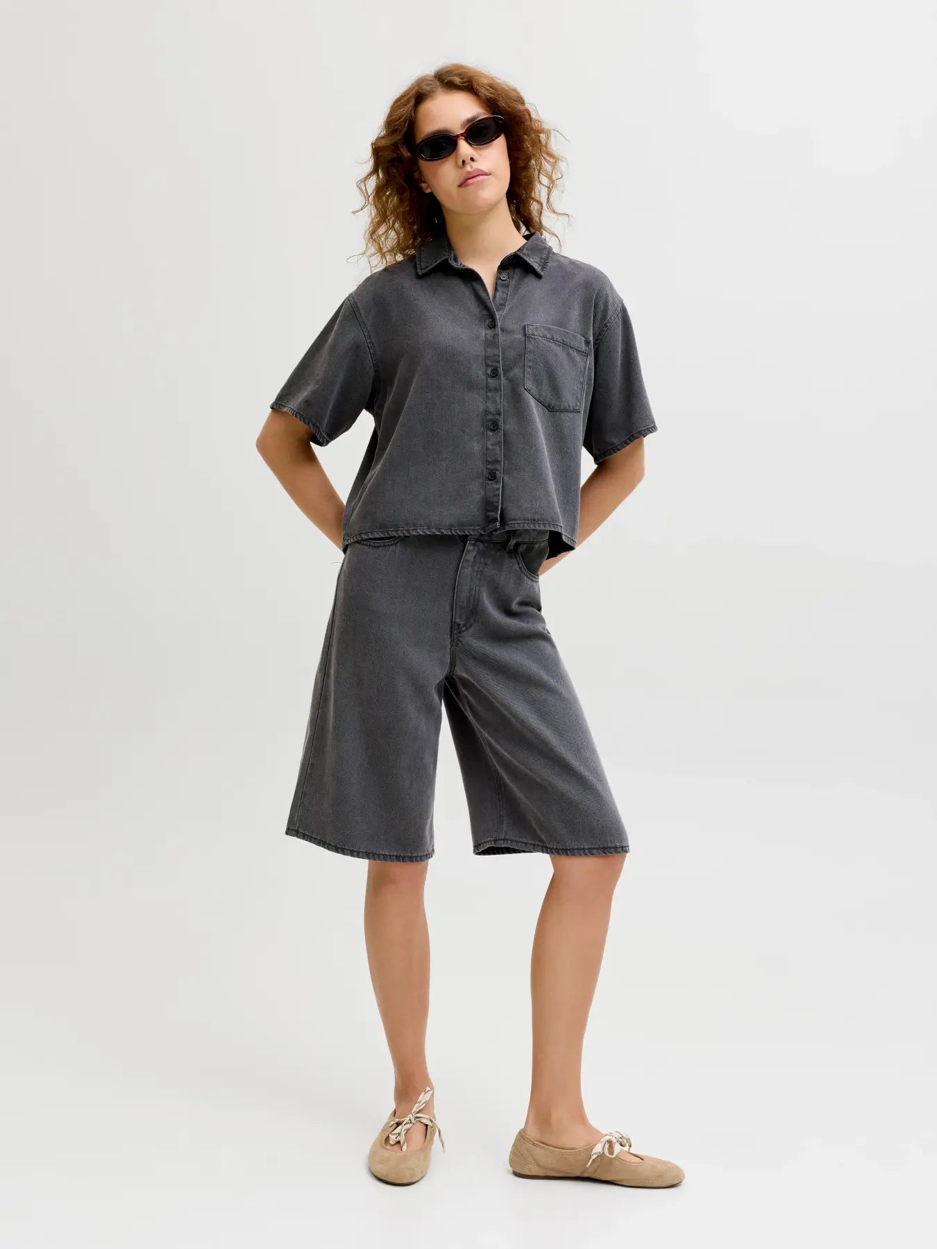Camisa Corta Denim Gris