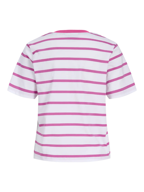 Camiseta a Rayas Blanca y Rosa