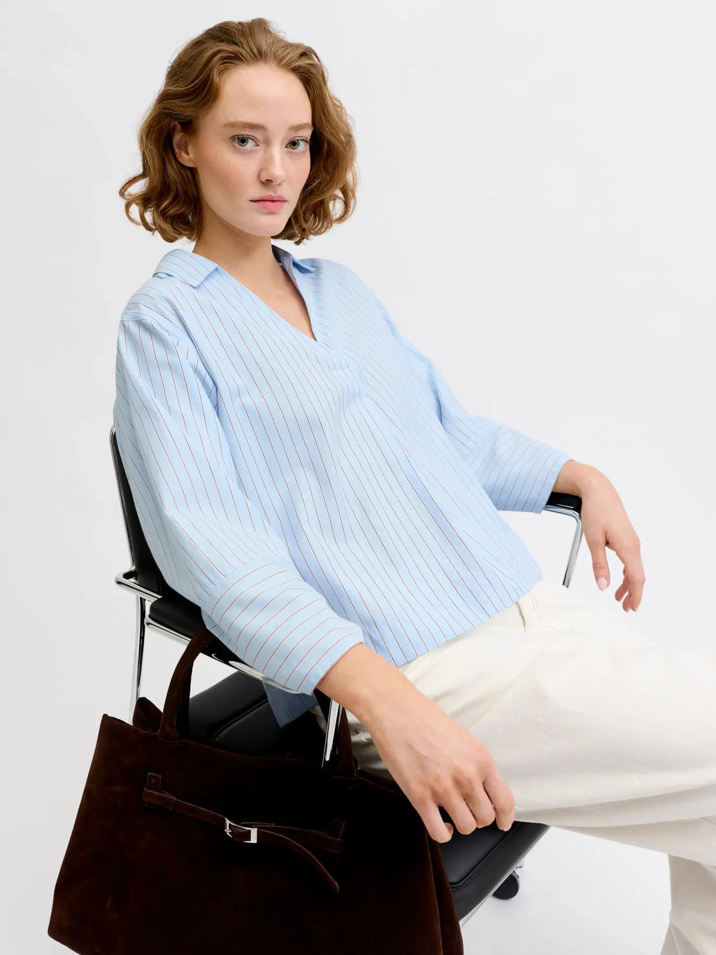 Camisa a Rayas Azul Celeste