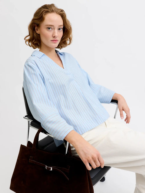 Camisa a Rayas Azul Celeste