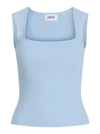 Top azul cielo cuello cuadrado de punto acanalado JJXX