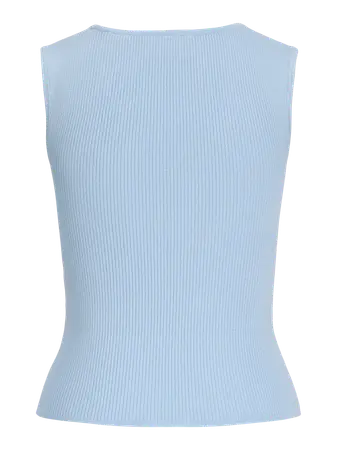 Top azul cielo cuello cuadrado de punto acanalado JJXX