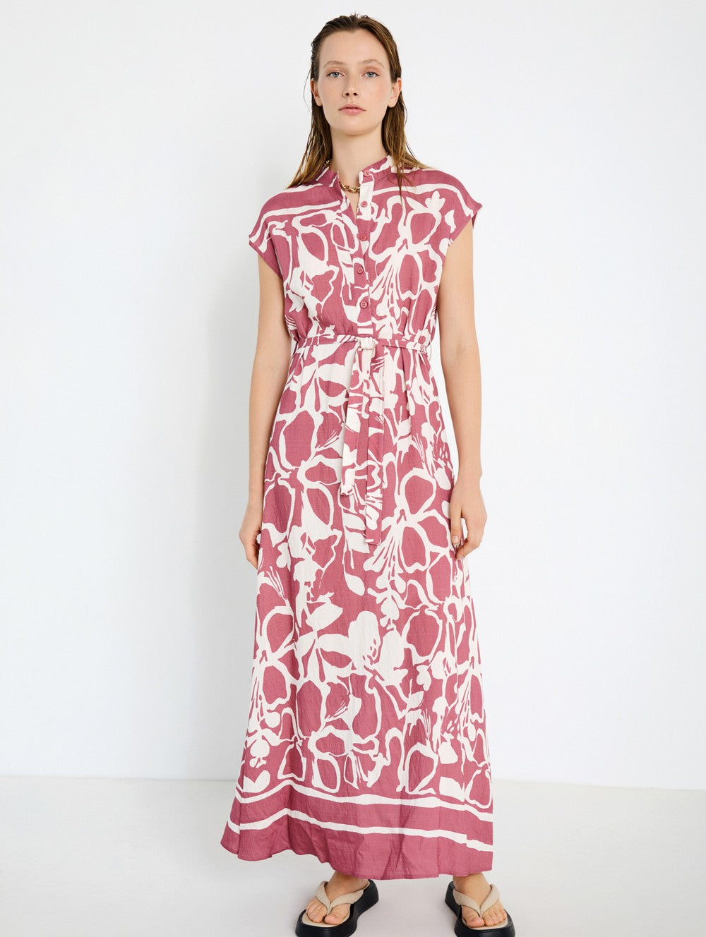 Vestido Camisero Estampado Rosa