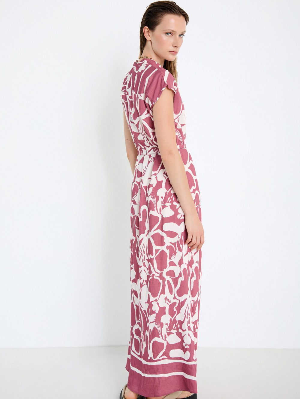 Vestido Camisero Estampado Rosa