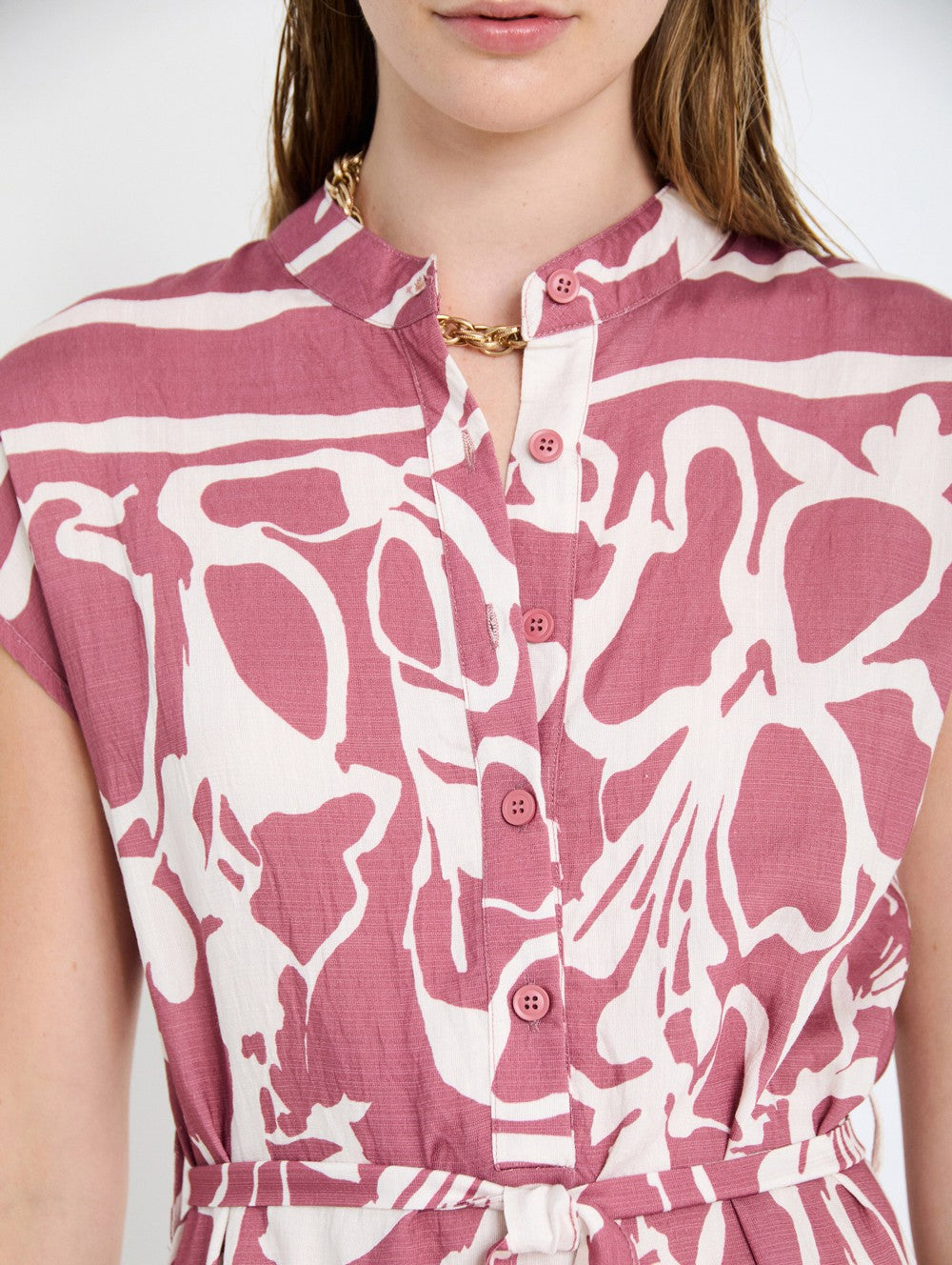 Vestido Camisero Estampado Rosa