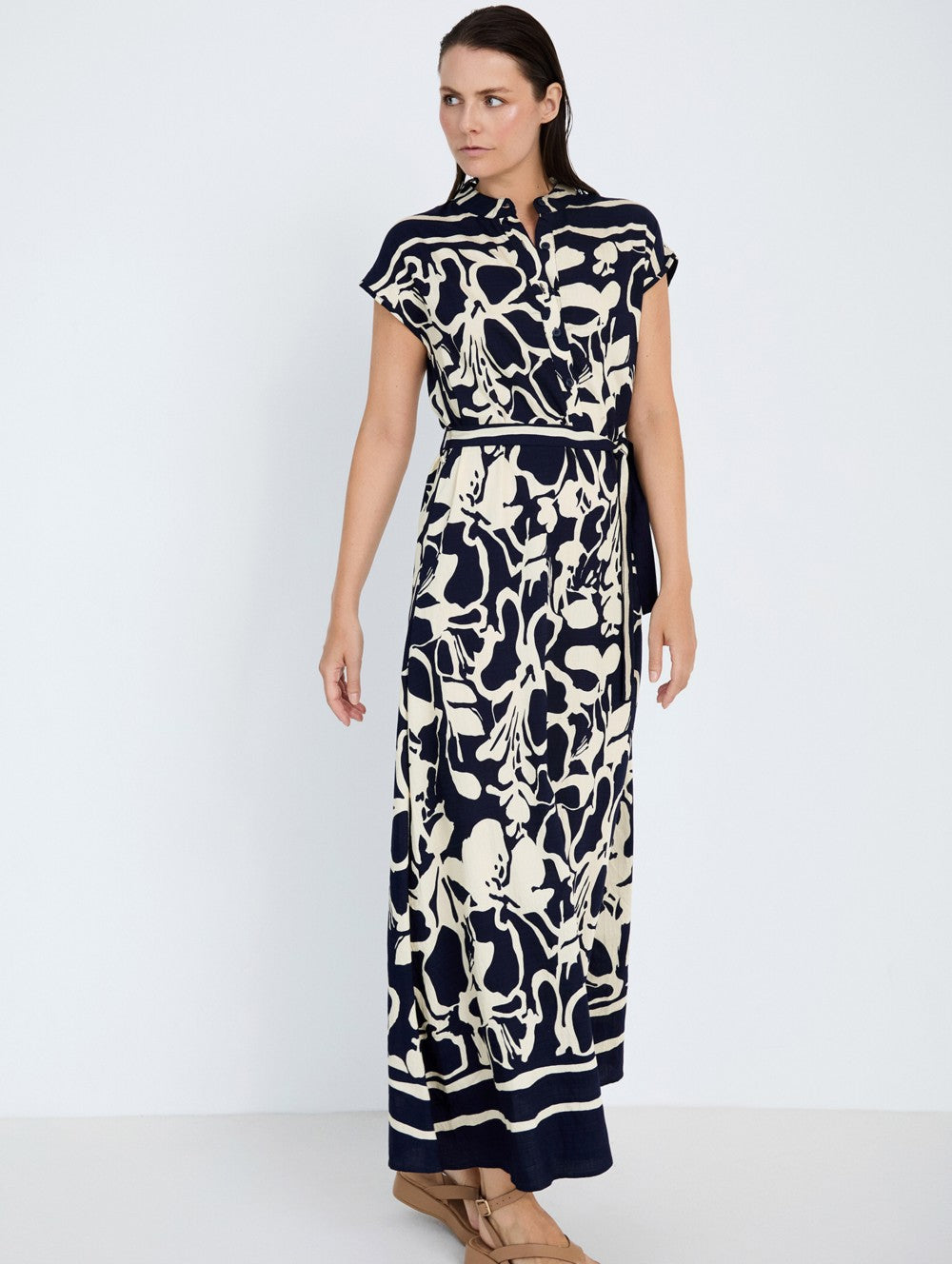 Vestido Camisero Estampado Azul Marino