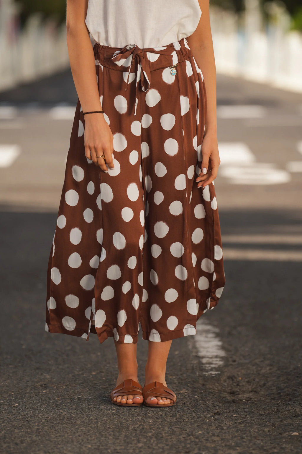Pantalón Culotte de Lunares Marrón