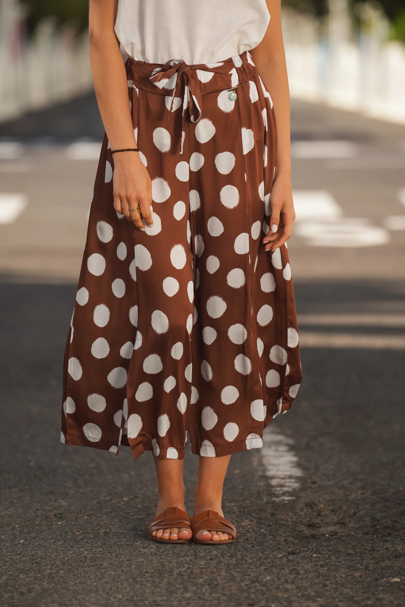 Pantalón Culotte de Lunares Marrón