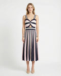 Vestido midi punto rayas navy y rosa