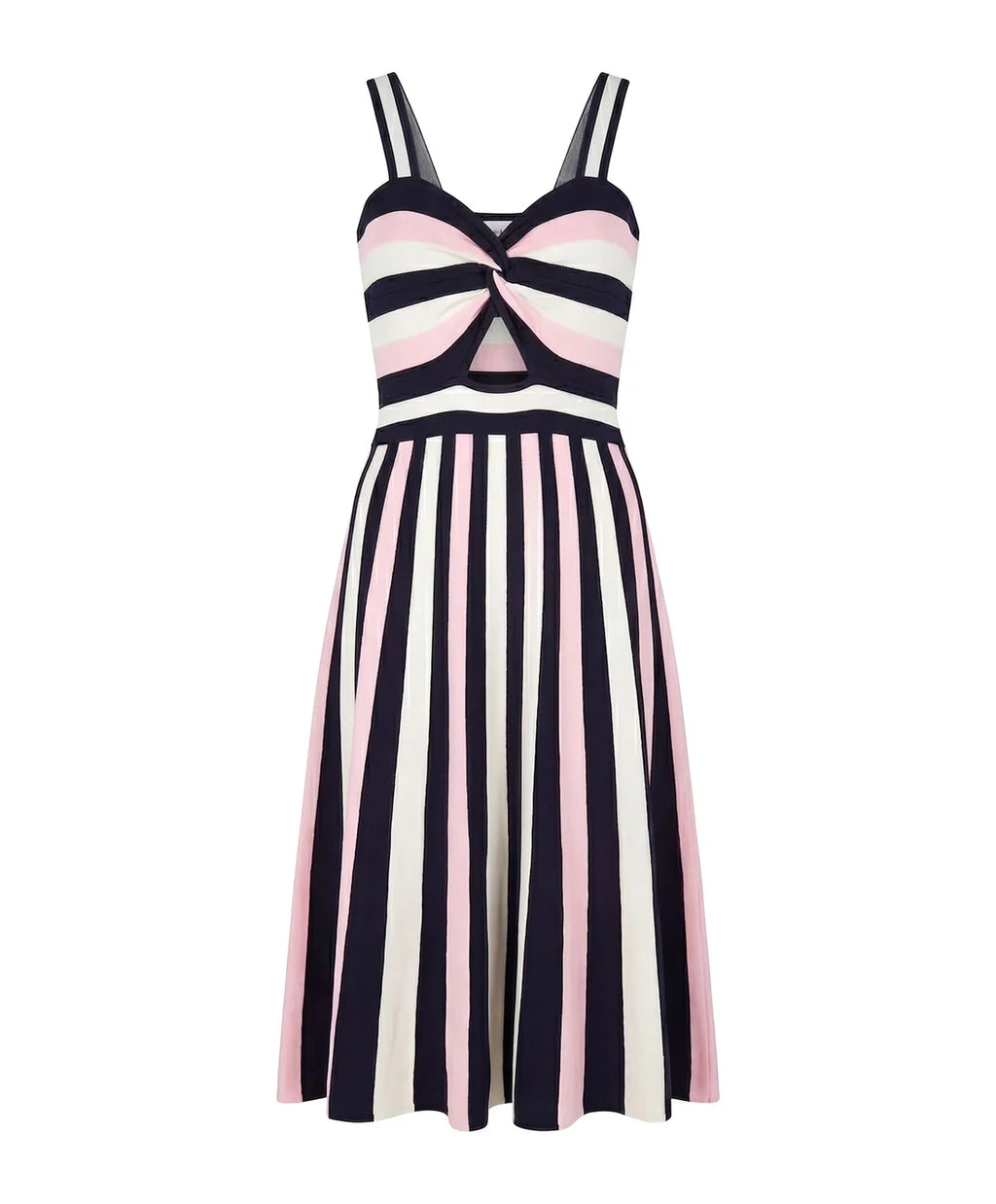 Vestido midi punto rayas navy y rosa