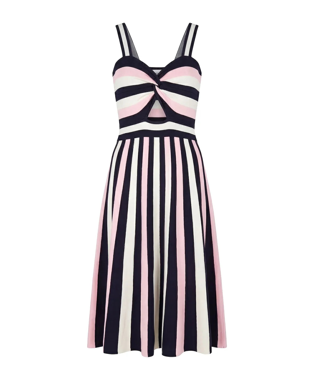 Vestido midi punto rayas navy y rosa