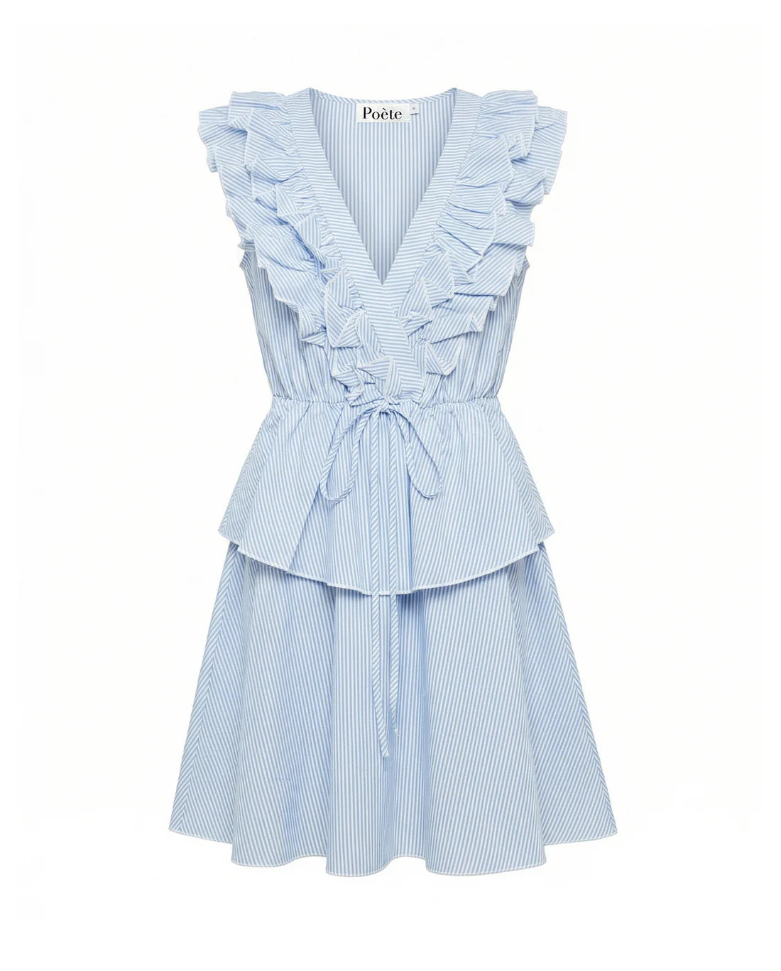 Vestido corto rayas azul celeste con volantes