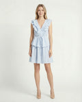 Vestido corto rayas azul celeste con volantes
