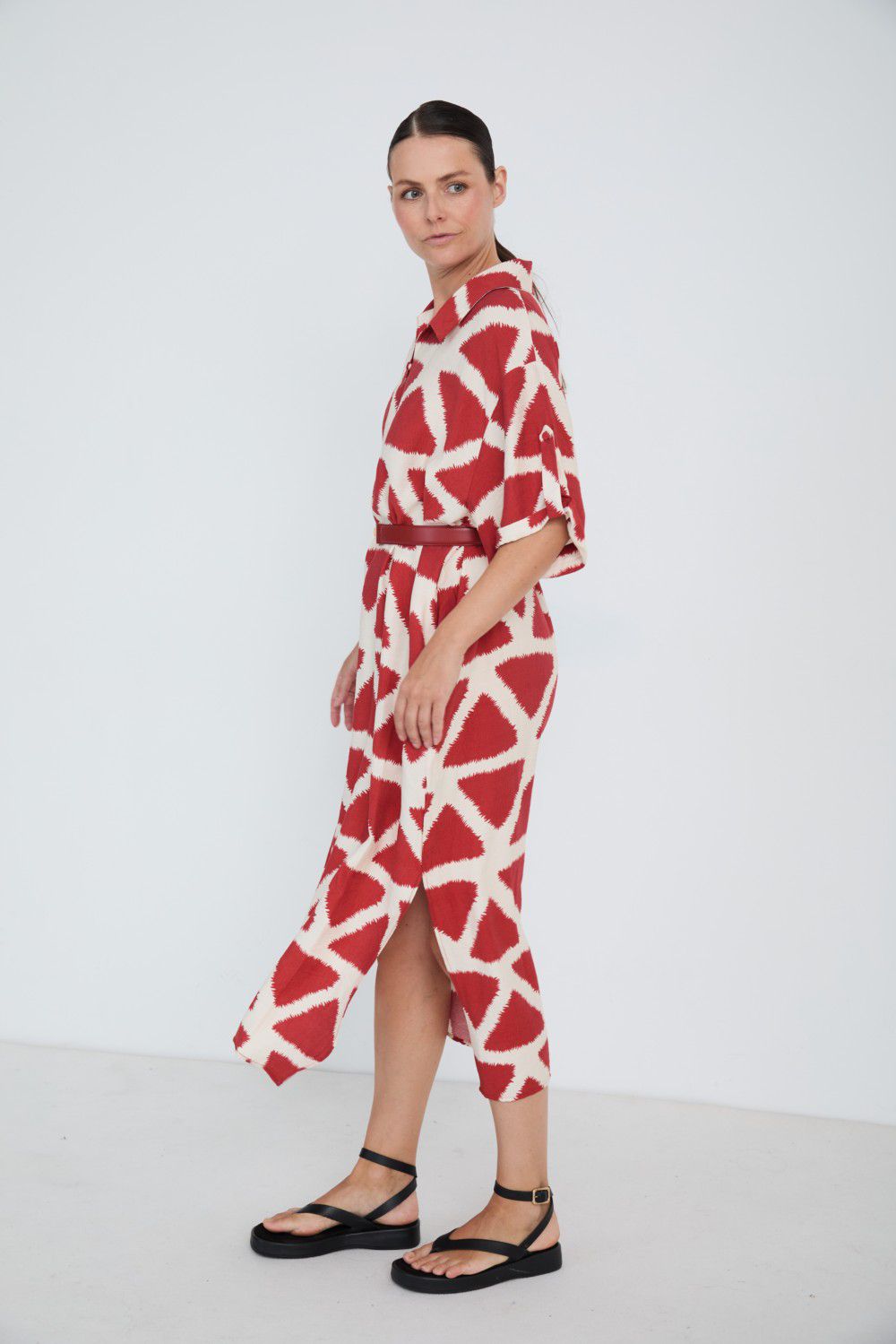 Vestido Camisero Estampado Rojo