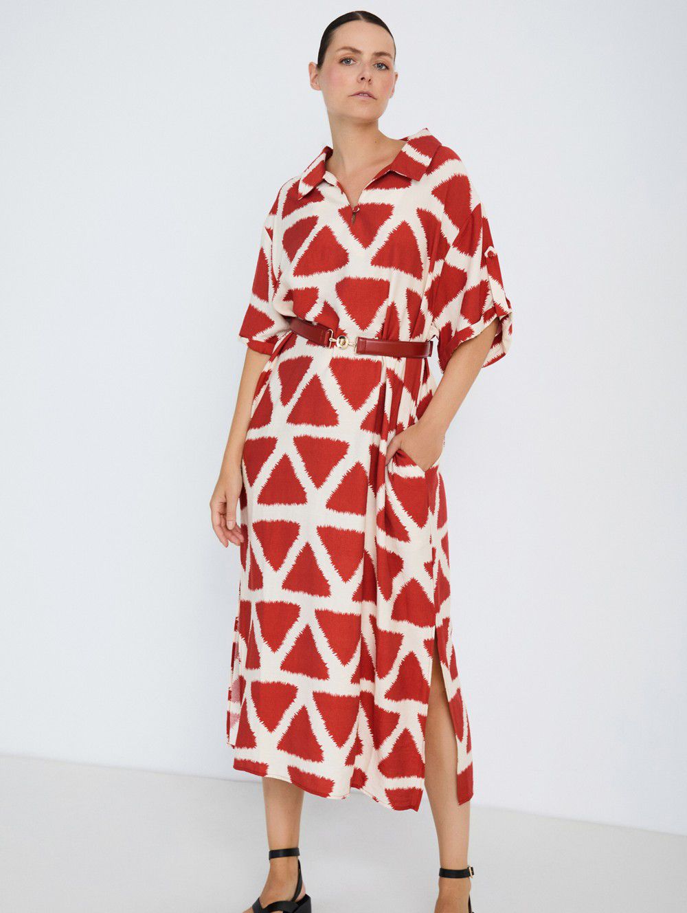 Vestido Camisero Estampado Rojo