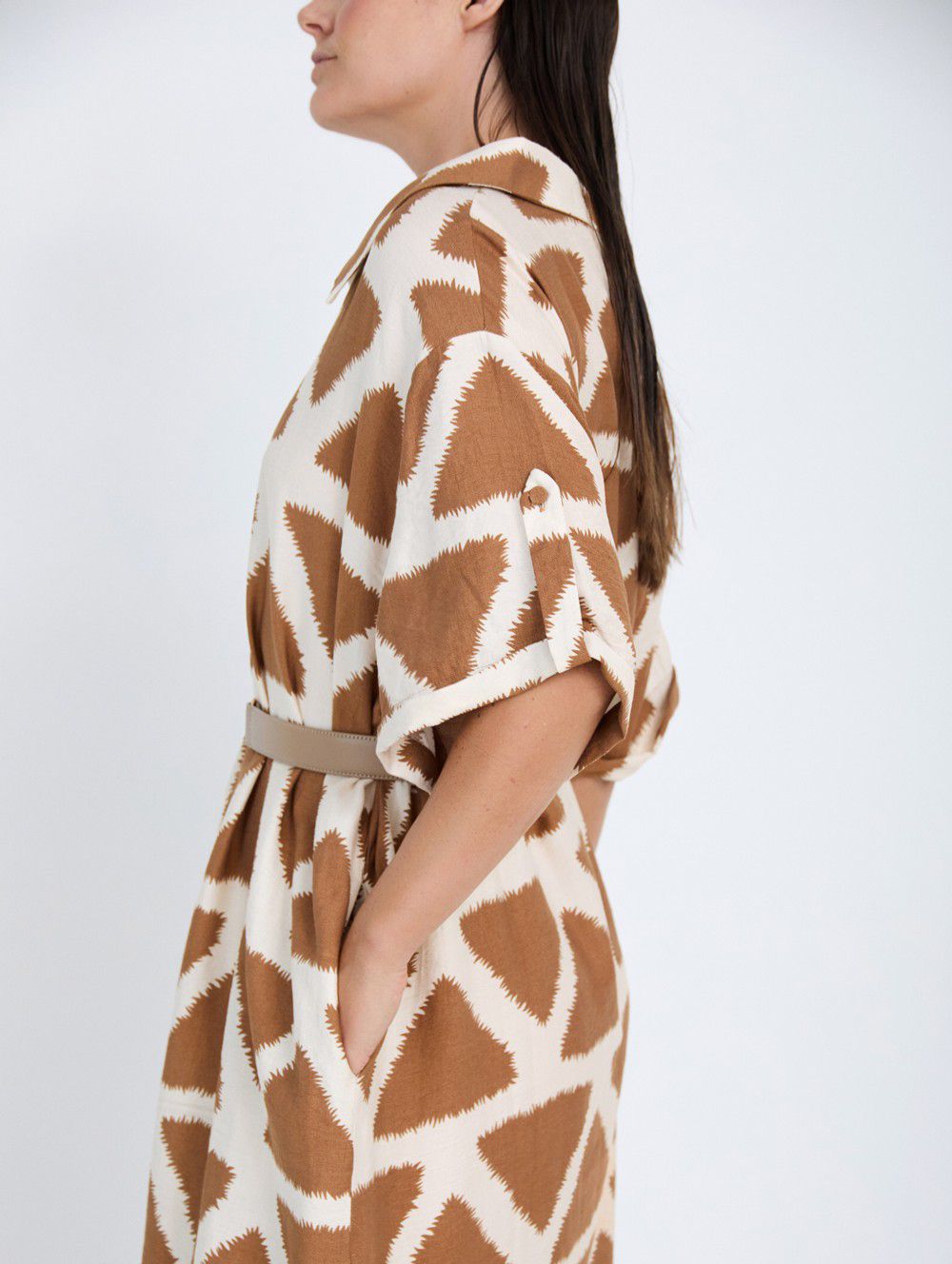 Vestido Camisero Estampado Camel