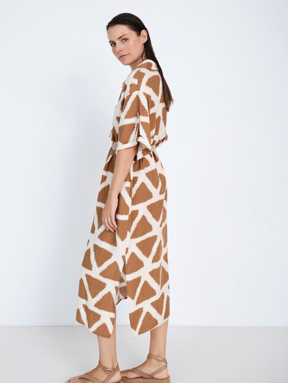 Vestido Camisero Estampado Camel
